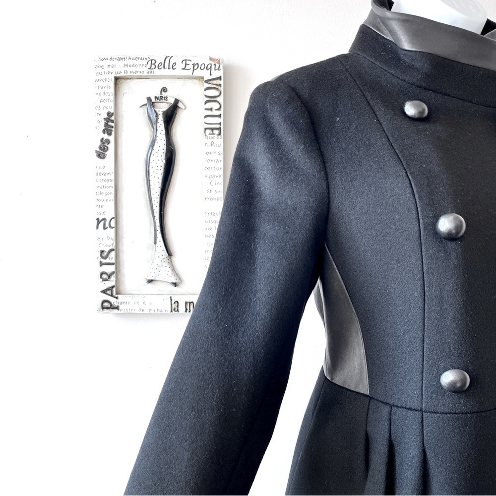 Badgley Mischka Scandi Girl Black Wool And Leather Women’s Fall Winter Coat M - Picture 4 of 11